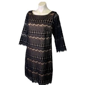 Jessica Howard Black Lace Sheath Dress 3/4 Sleeve